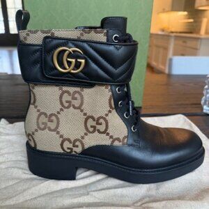 Gucci Monogram Maxi GG Black Leather Ankle Boots